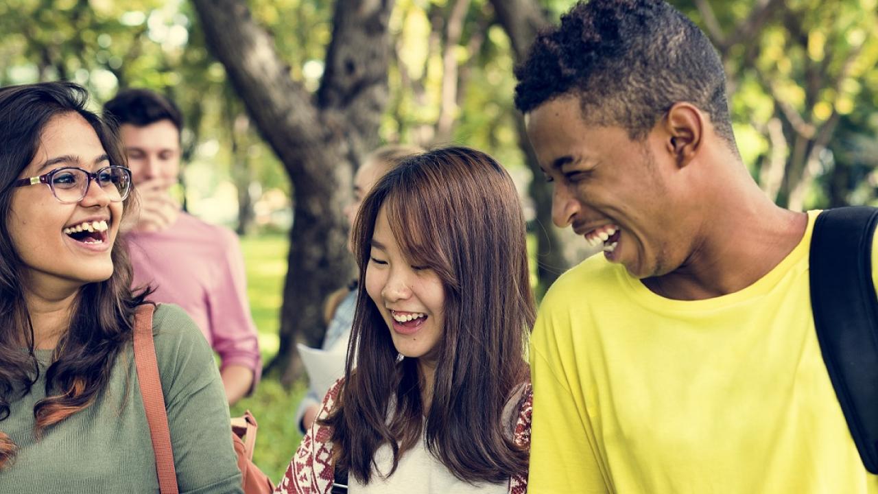 Diverse students talking and laughing